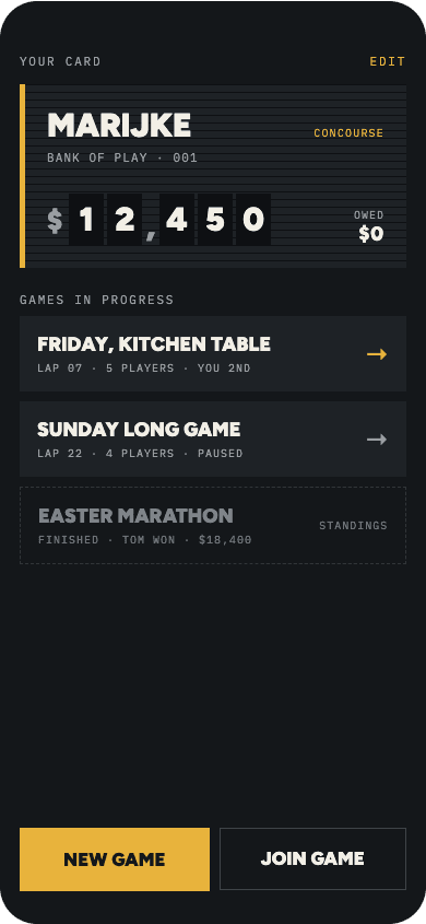 Home screen in the Big Board theme