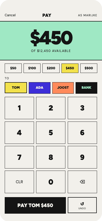 The pay screen on a phone in the Play Mint theme